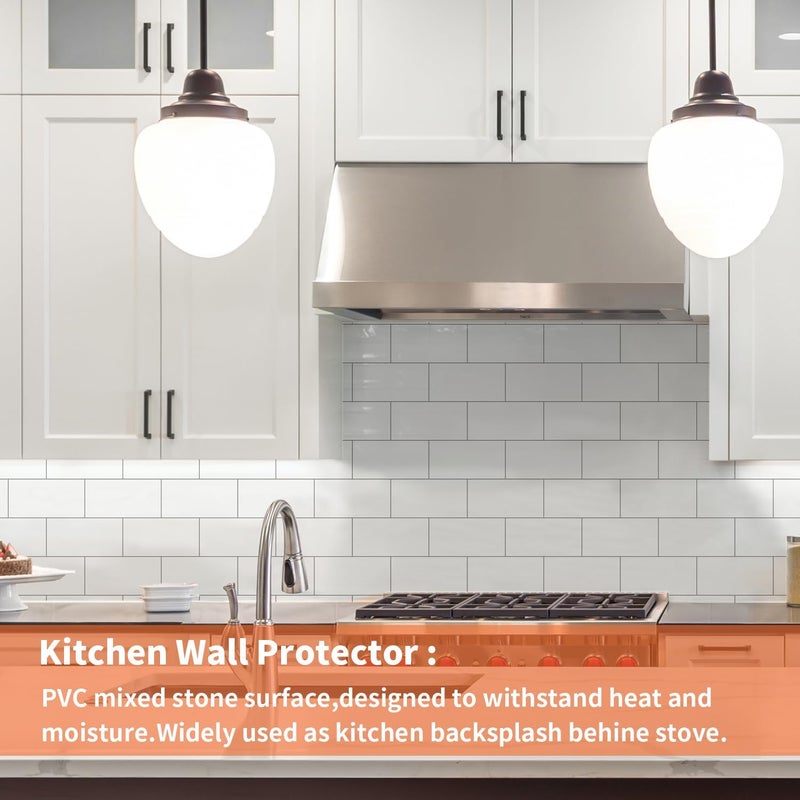 OYASIMI 10- Sheet Polished White Peel and Stick Backsplash, 12’’Luxury PVC Ceramic Look Self Stick Subway Tiles, Waterproof Peel and Stick Wall Tiles for Kitchen and Bathrrom - Image 3